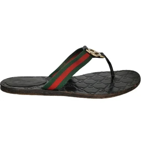 Gucci GG Web Stripe Thong Flip Flop Sandals - Picture 1 of 9
